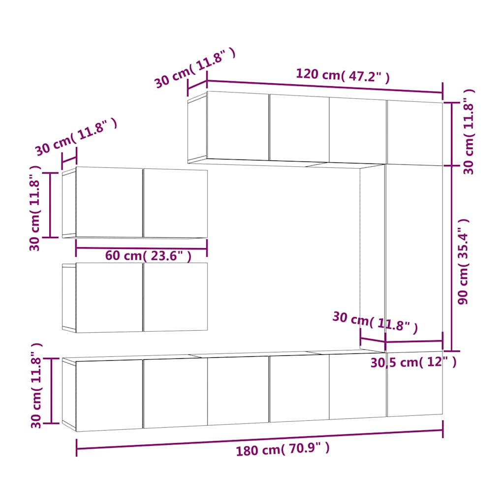 Set Mobili Porta TV 8 pz Rovere Fumo in Legno Multistrato | homemem39
