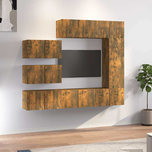 Set Mobili Porta TV 8 pz rovere fumo in legno multistrato