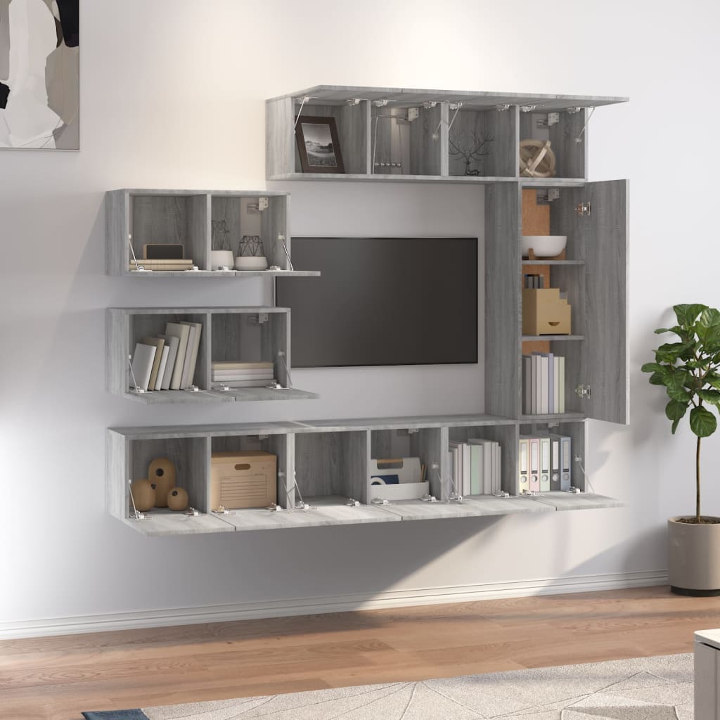 Set Mobili Porta TV 8pz Grigio Sonoma in Legno Multistrato | homemem39