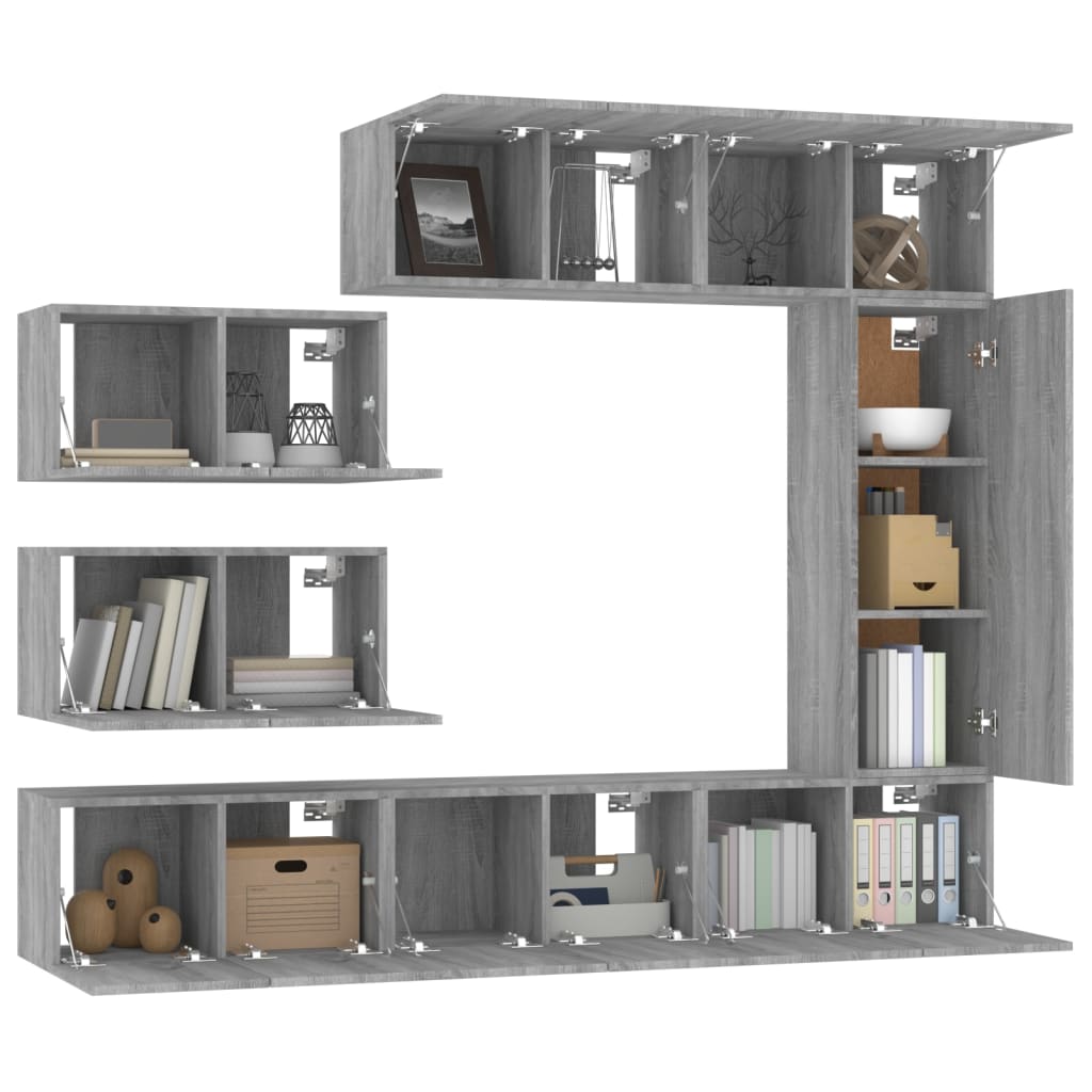 Set Mobili Porta TV 8pz Grigio Sonoma in Legno Multistrato