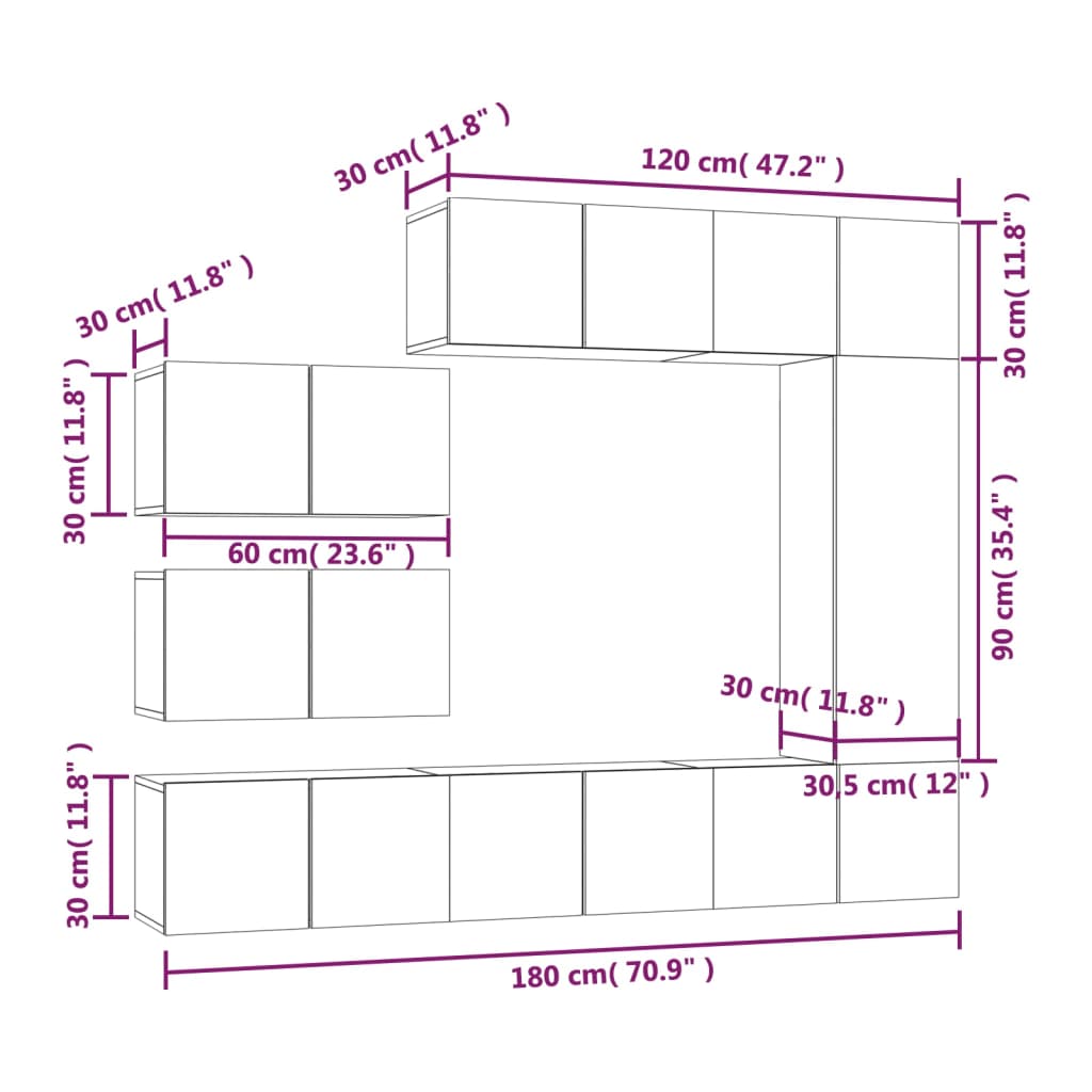 Set Mobili Porta TV 8pz Grigio Sonoma in Legno Multistrato
