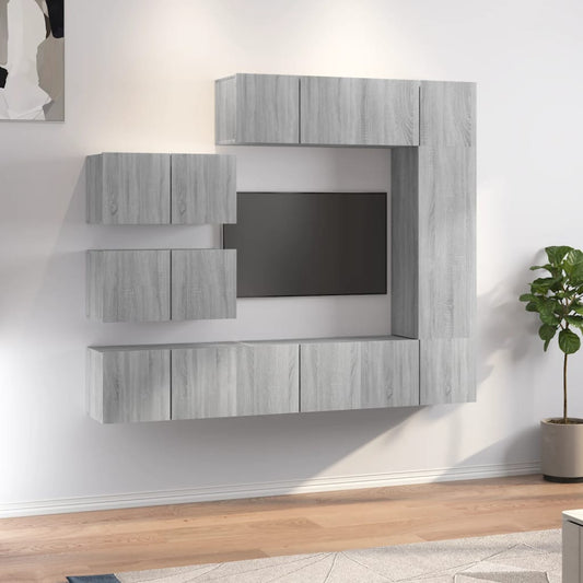 Set Mobili Porta TV 8pz Grigio Sonoma in Legno Multistrato | homemem39