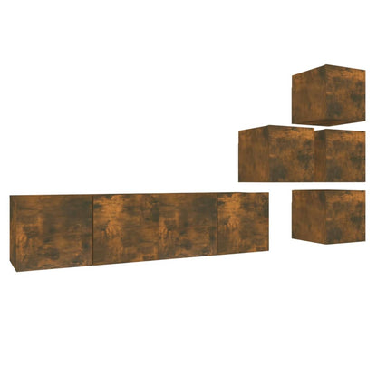 Set di Mobili Porta TV 6 pz Rovere Fumo in Legno Multistrato