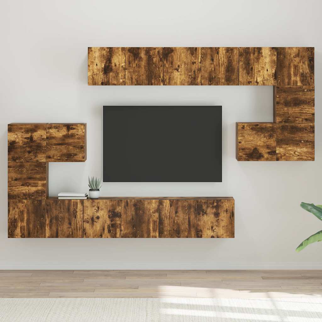 Set Mobili Porta TV 10 pz Rovere Fumo in Legno Multistrato | homemem39