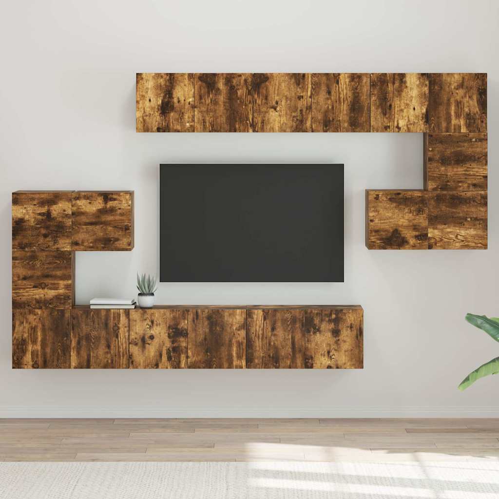 Set Mobili Porta TV 10 pz Rovere Fumo in Legno Multistrato