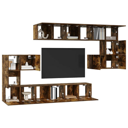 Set Mobili Porta TV 10 pz Rovere Fumo in Legno Multistrato