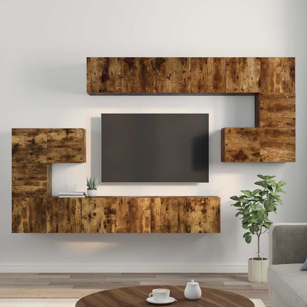 Set Mobili Porta TV 10 pz Rovere Fumo in Legno Multistrato | homemem39