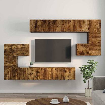 Set Mobili Porta TV 10 pz Rovere Fumo in Legno Multistrato | homemem39