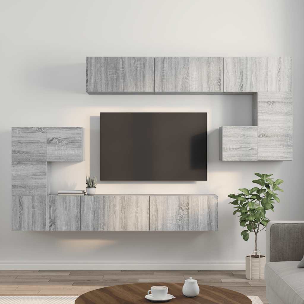 Set Mobili Porta TV 10 pz Grigio Sonoma in Legno Multistrato