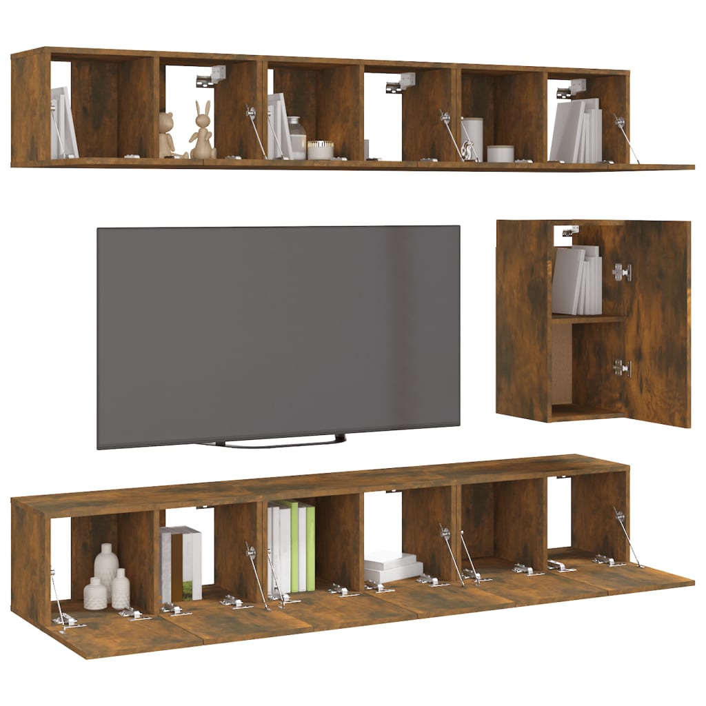 Set di Mobili Porta TV 7 pz Rovere Fumo in Legno Multistrato - homemem39
