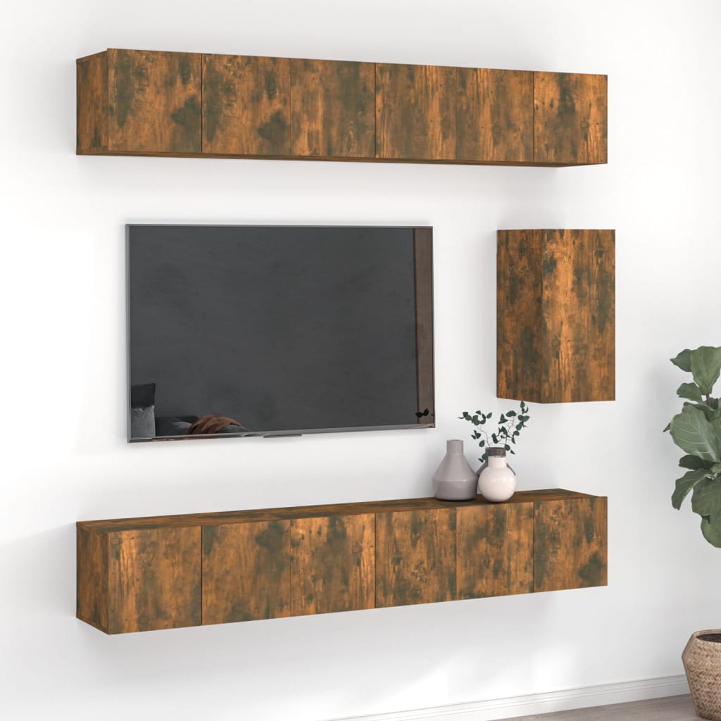 Set di Mobili Porta TV 7 pz Rovere Fumo in Legno Multistrato - homemem39