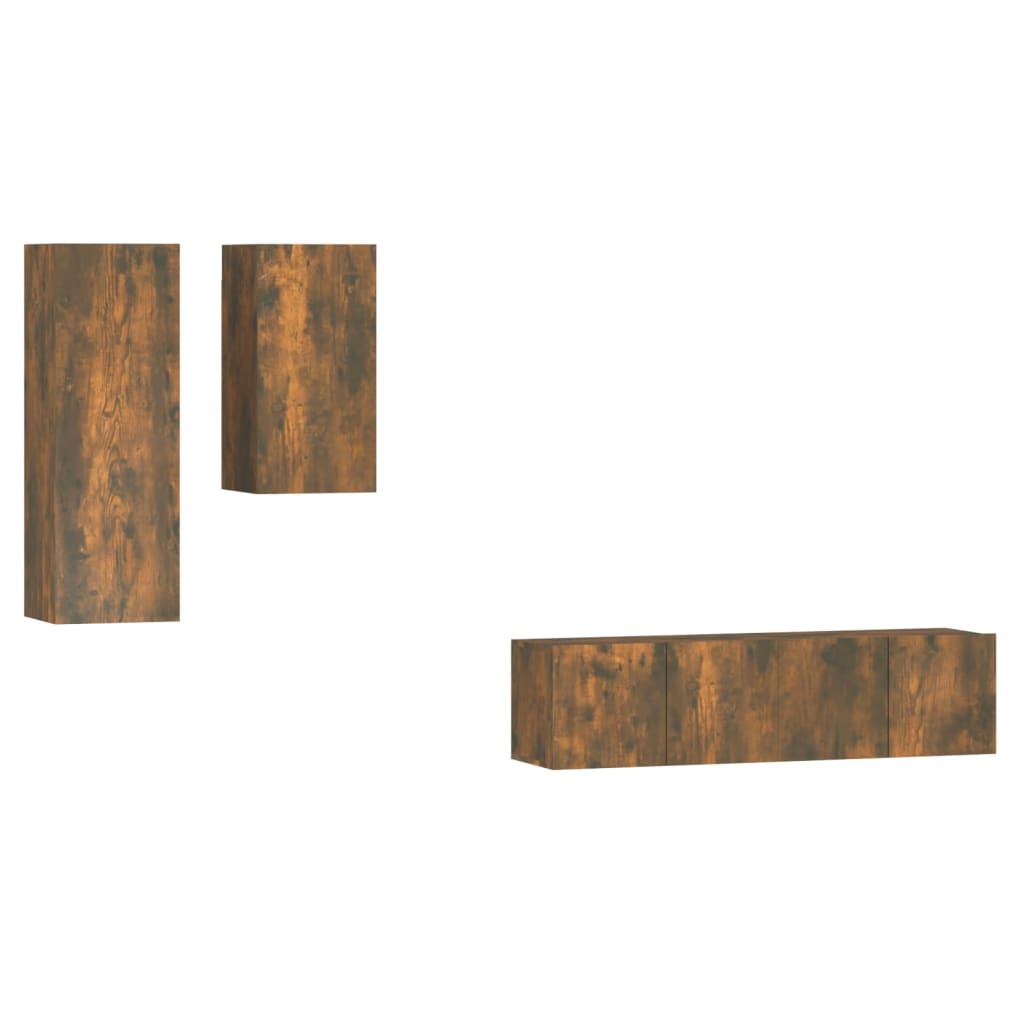 Set di Mobili Porta TV 4 pz Rovere Fumo in Legno Multistrato | homemem39