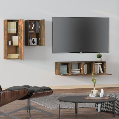 Set di Mobili Porta TV 4 pz Rovere Fumo in Legno Multistrato | homemem39