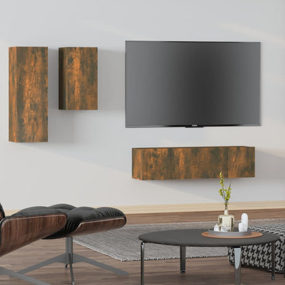 Set di Mobili Porta TV 4 pz Rovere Fumo in Legno Multistrato | homemem39