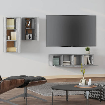 Set di Mobili Porta TV 4 pz Grigio Sonoma in Legno Multistrato