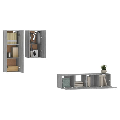 Set di Mobili Porta TV 4 pz Grigio Sonoma in Legno Multistrato