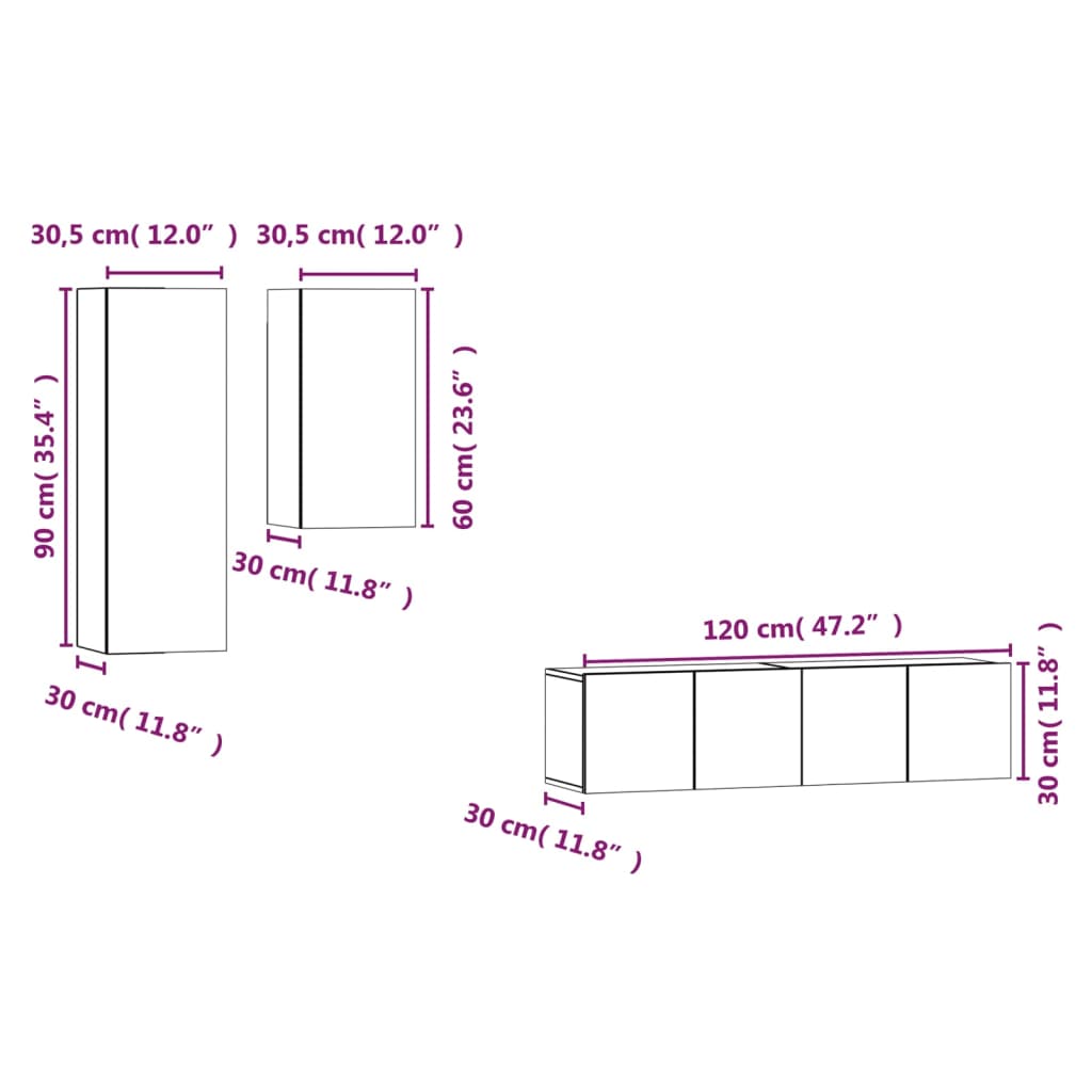 Set di Mobili Porta TV 4 pz Grigio Sonoma in Legno Multistrato | homemem39