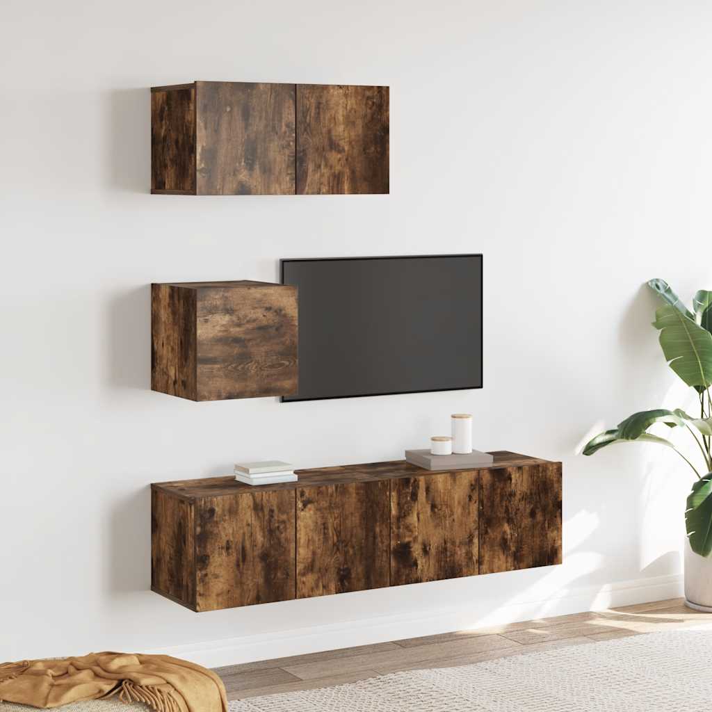 Set di Mobili Porta TV 4 pz Rovere Fumo in Legno Multistrato - homemem39