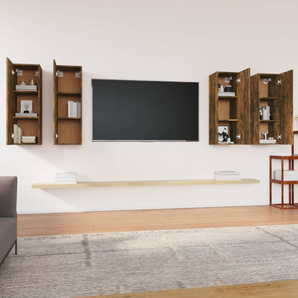 Mobili TV 4 pz Rovere Fumo 30,5x30x90 cm in Legno Multistrato | homemem39