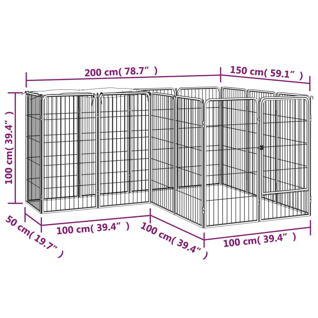 Box Cani 14 Pannelli Nero 50x100 cm Acciaio Verniciato Polvere | homemem39