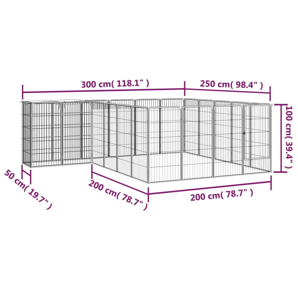 Box Cani 22 Pannelli Nero 50x100 cm Acciaio Verniciato Polvere | homemem39