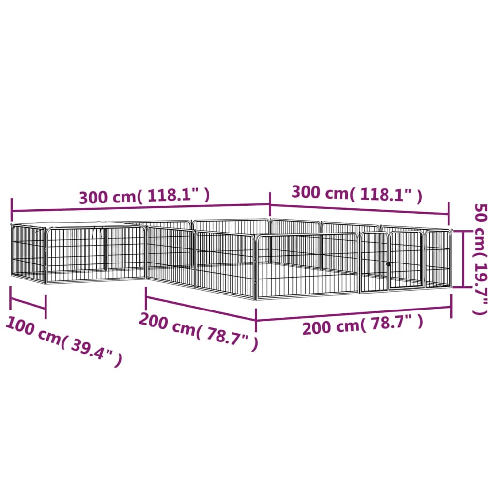 Box Cani 12 Pannelli Nero 100x50 cm Acciaio Verniciato Polvere | homemem39