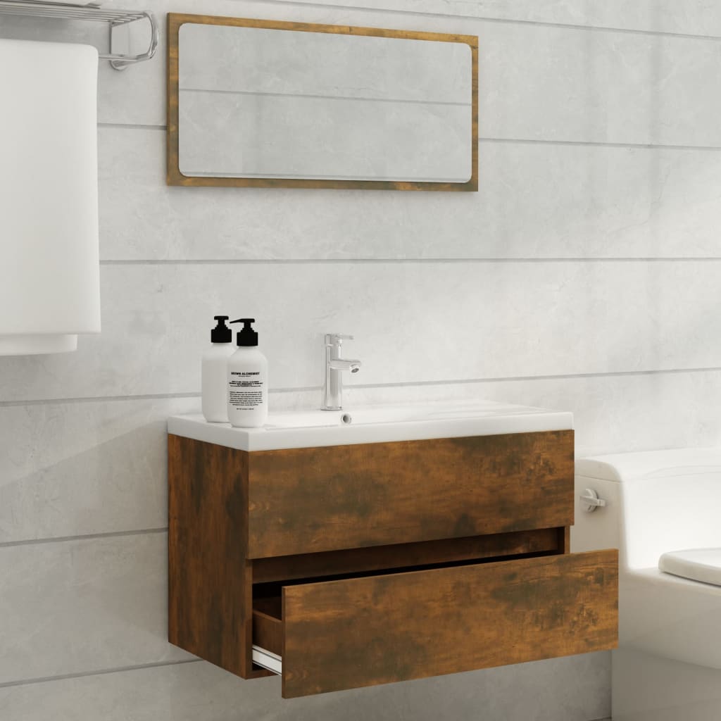Mobile Bagno con Lavabo Integrato Rovere Fumo Legno Multistrato | homemem39
