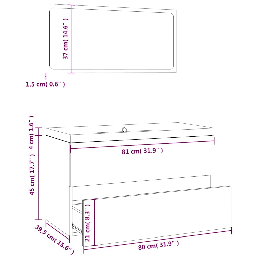 Set di Mobili da Bagno Rovere Fumo in Legno Multistrato | homemem39