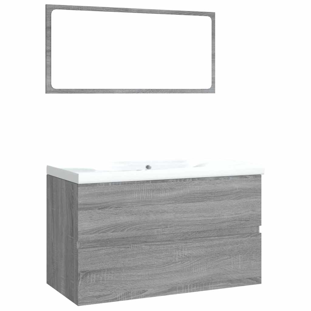 Set di Mobili da Bagno Grigio Sonoma in Legno Multistrato | homemem39
