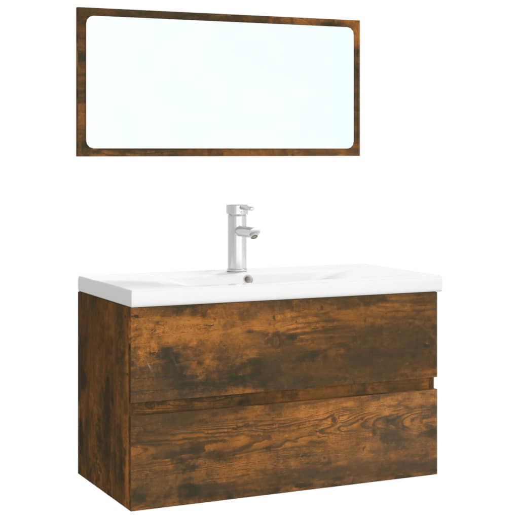 Set di Mobili da Bagno Rovere Fumo in Legno Multistrato | homemem39