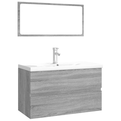 Set di Mobili da Bagno Grigio Sonoma in Legno Multistrato | homemem39