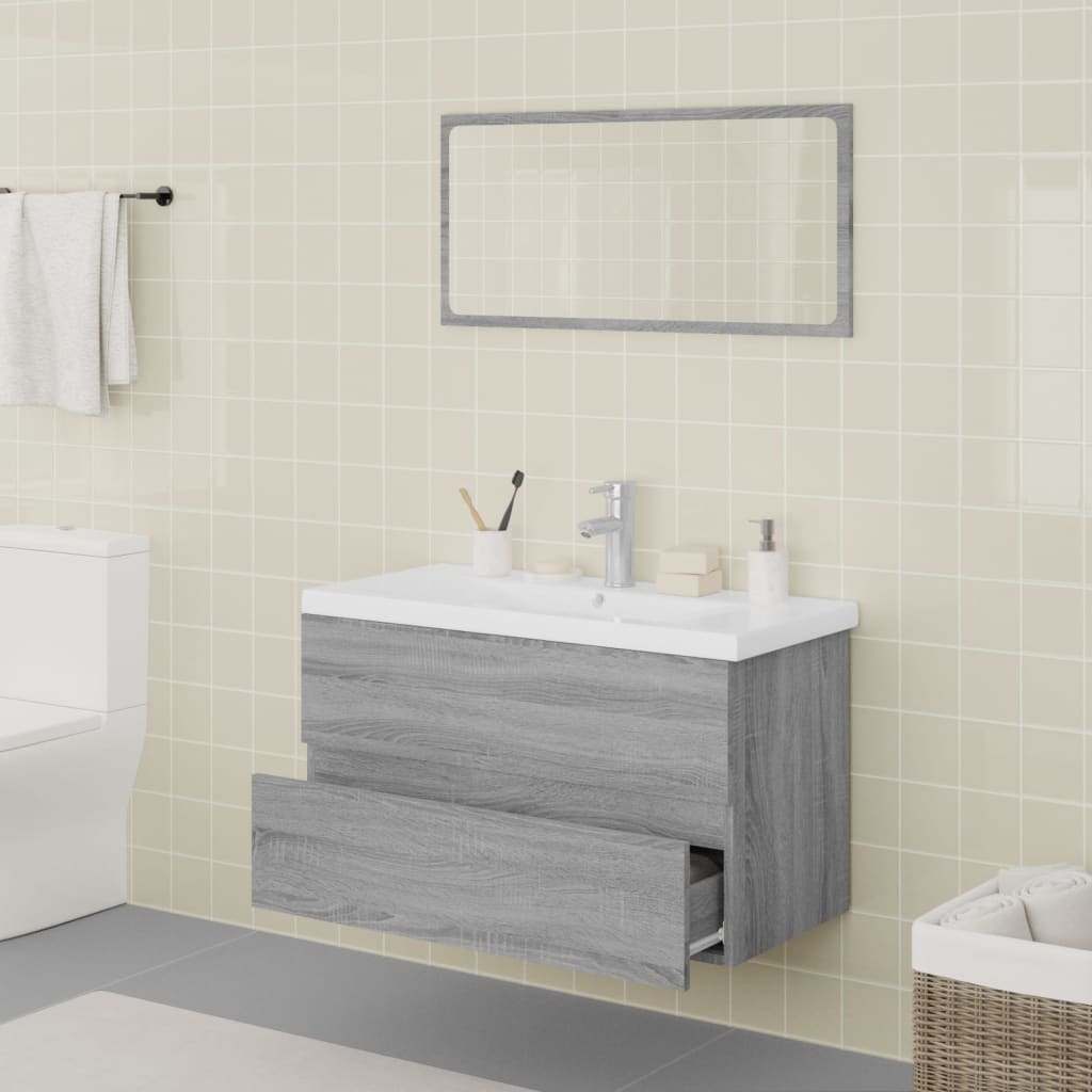 Set di Mobili da Bagno Grigio Sonoma in Legno Multistrato | homemem39