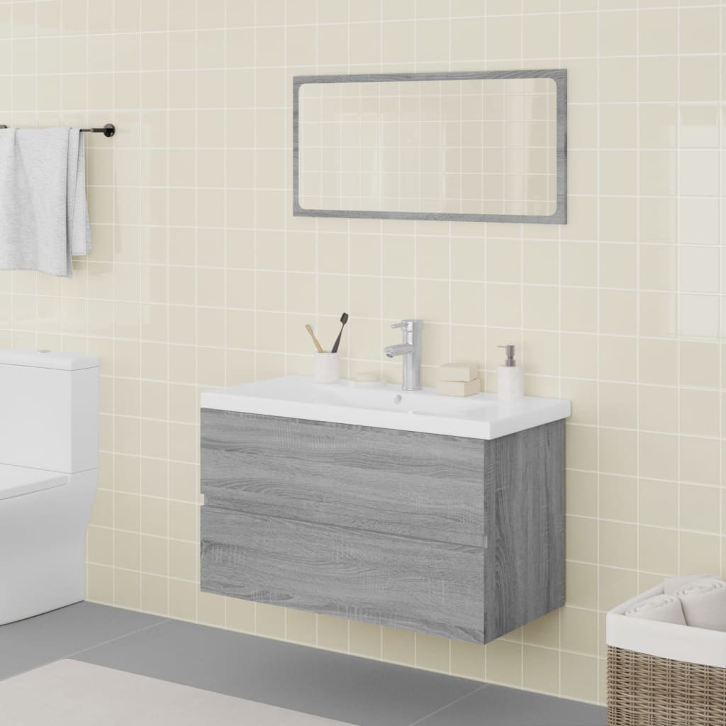 Set di Mobili da Bagno Grigio Sonoma in Legno Multistrato | homemem39