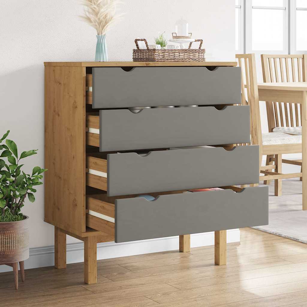 Cassettiera OTTA Marrone e Grigio 76,5x39,5x90 cm Legno di Pino