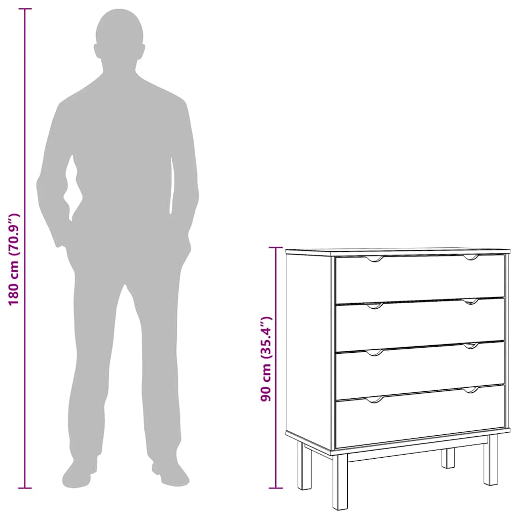 Cassettiera OTTA Marrone e Grigio 76,5x39,5x90 cm Legno di Pino