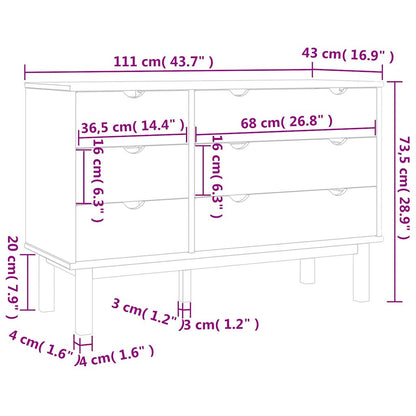 Cassettiera OTTA 111x43x73,5 cm cm in Legno Massello di Pino