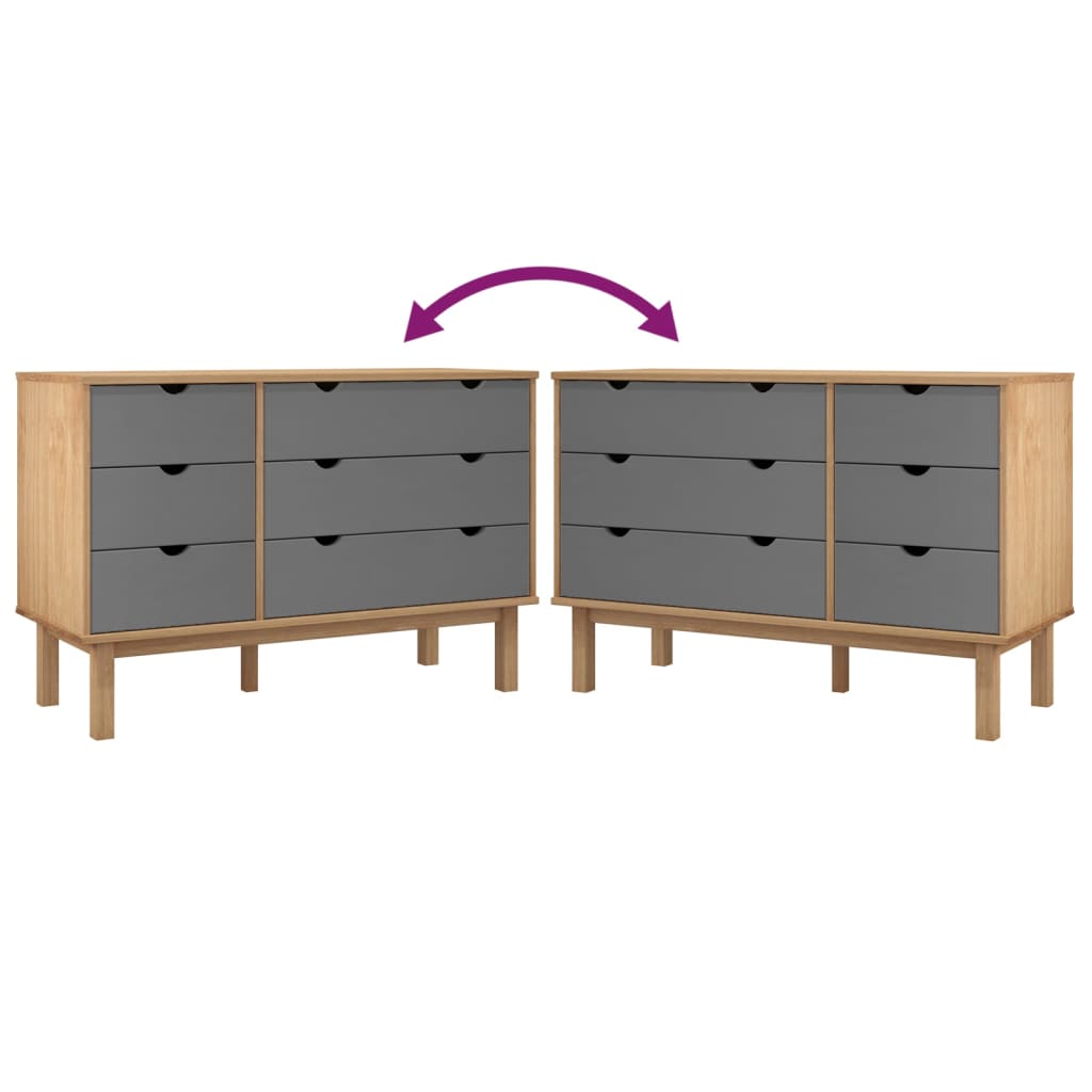 Cassettiera OTTA Marrone e Grigio 111x43x73,5 cm Legno di Pino - homemem39