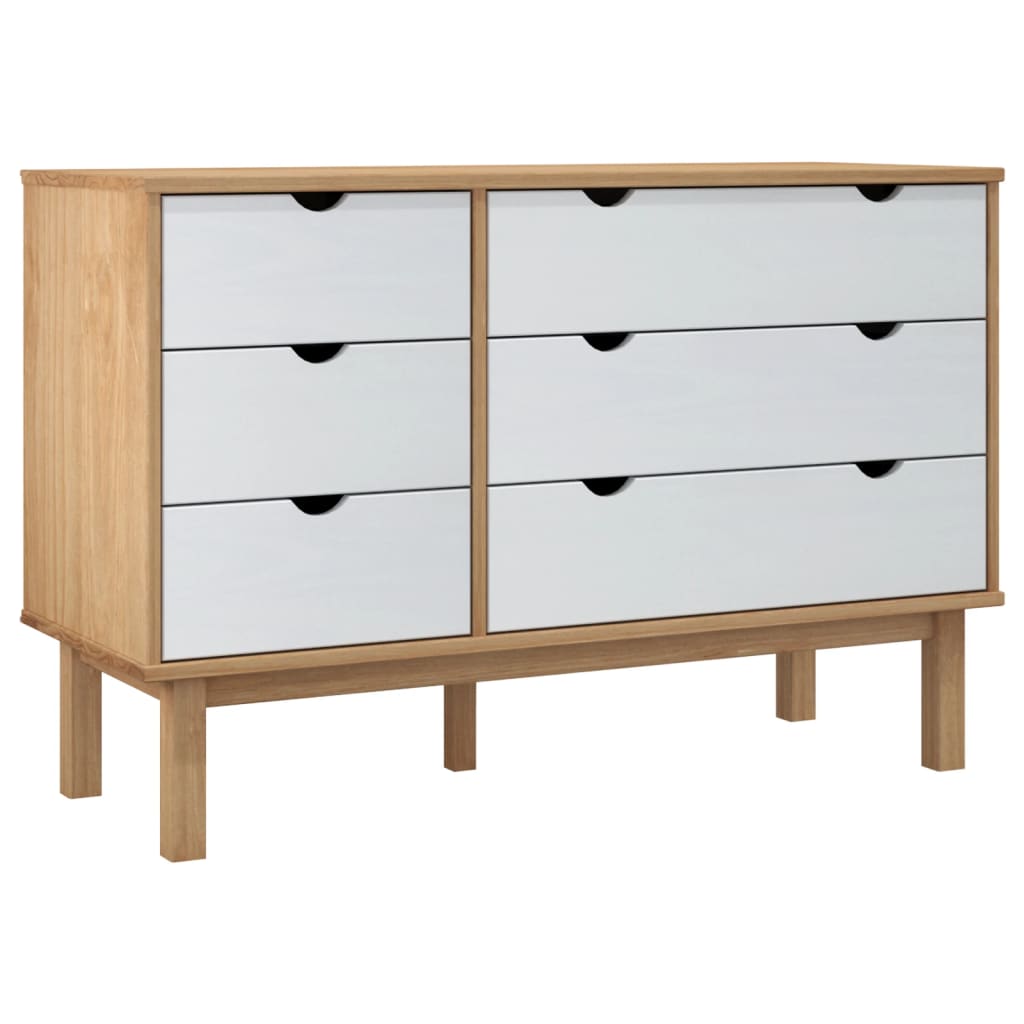 Cassettiera OTTA Marrone e Bianco 111x43x73,5 cm Legno di Pino - homemem39