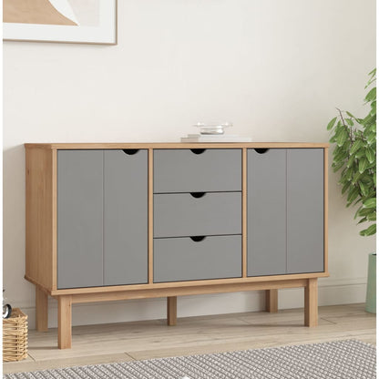 Credenza OTTA Marrone e Grigio 113,5x43x73 cm in Legno di Pino