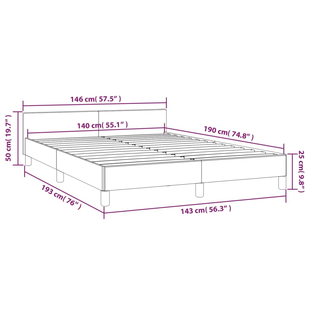 Bed frame with blue headboard 140x190 cm in fabric