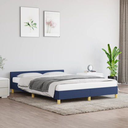 Bed frame with blue headboard 140x190 cm in fabric