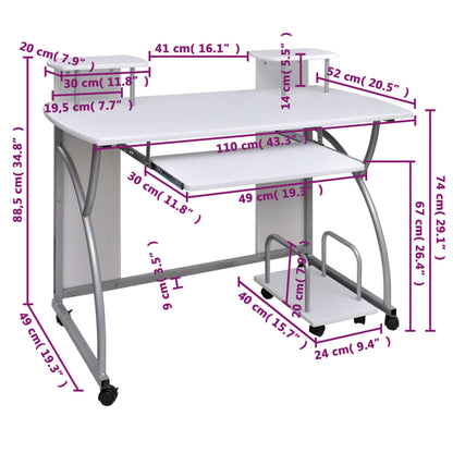 Scrivania da Computer Bianca 110x52x88,5 cm Legno Multistrato | homemem39