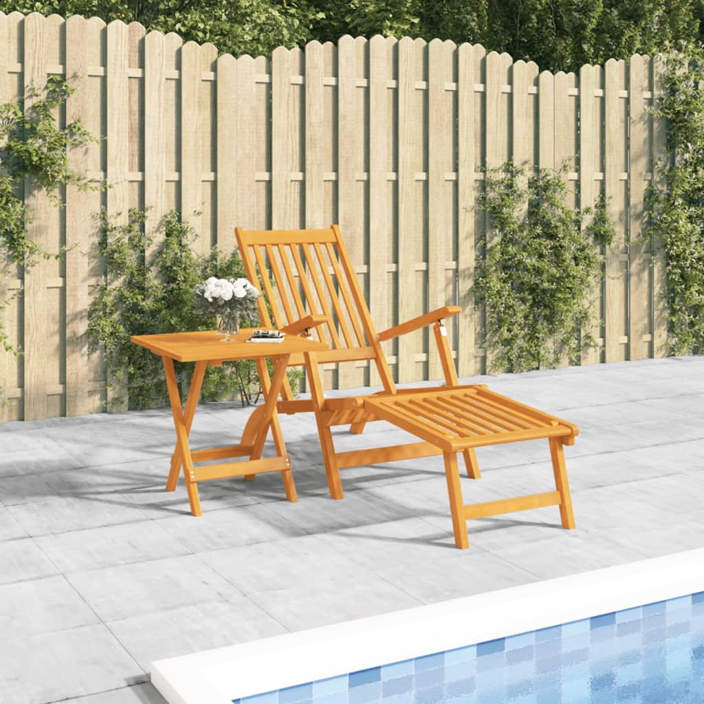 Outdoor Deckchair with Footrest and Table in Solid Acacia