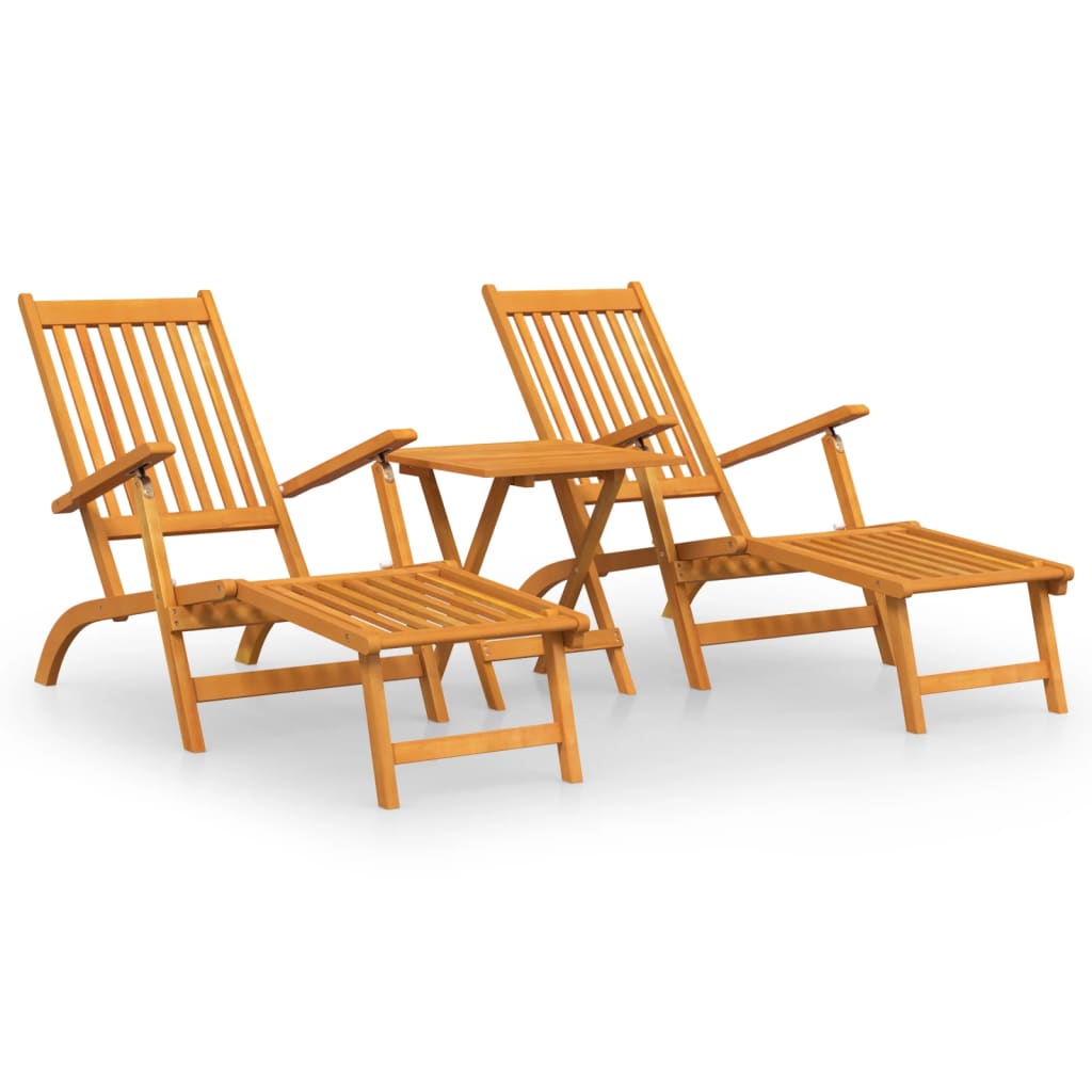 Outdoor Deckchair with Footrest and Table in Solid Acacia