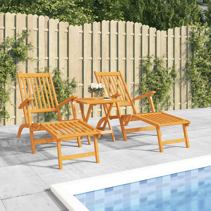 Outdoor Deckchair with Footrest and Table in Solid Acacia