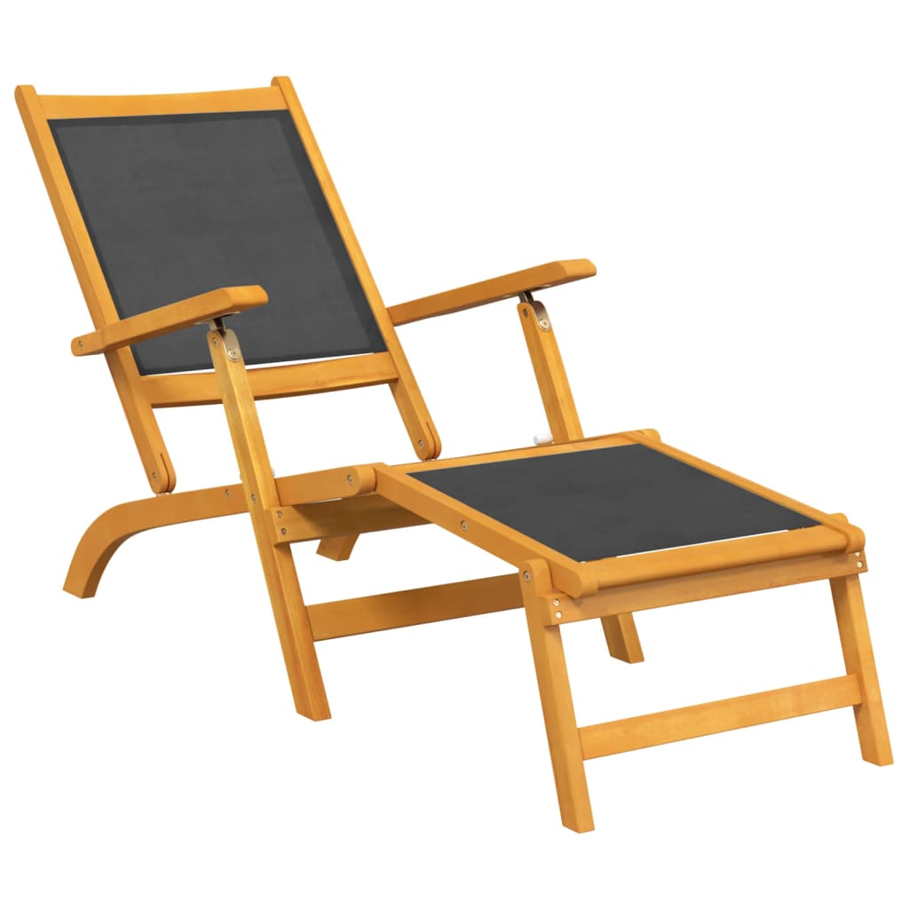 Deckchair with table in solid acacia wood and textilene