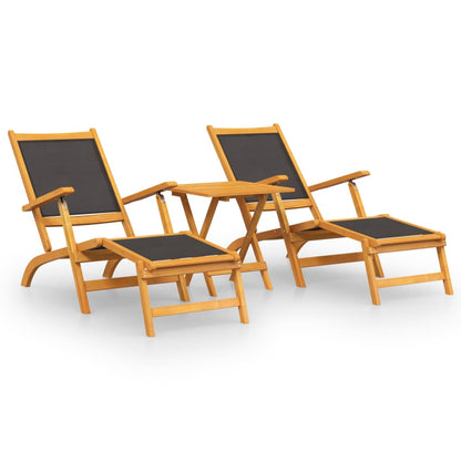 Deckchairs with Table in Solid Acacia Wood and Textilene