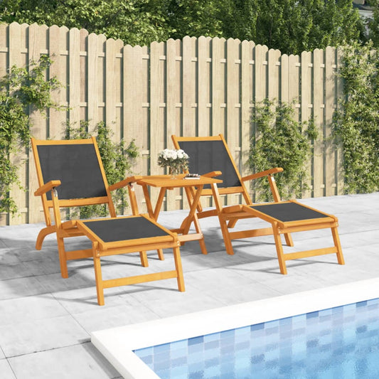 Deckchairs with Table in Solid Acacia Wood and Textilene