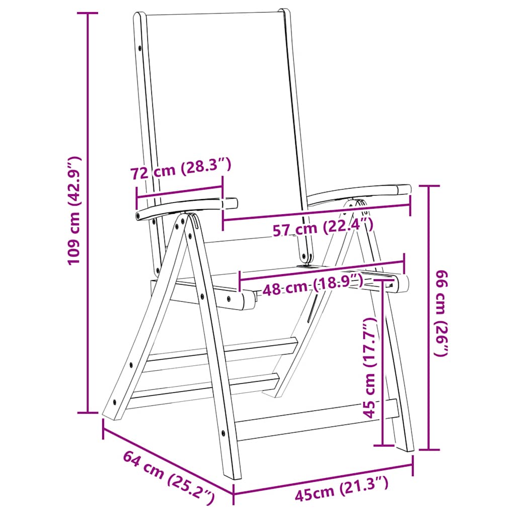 Sedie Giardino Pieghevoli 4pz Legno Massello Acacia e Textilene