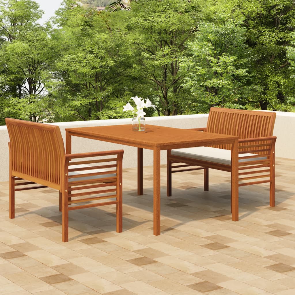 Set da Pranzo per Esterni 3pz con Cuscini Legno Massello Acacia | homemem39